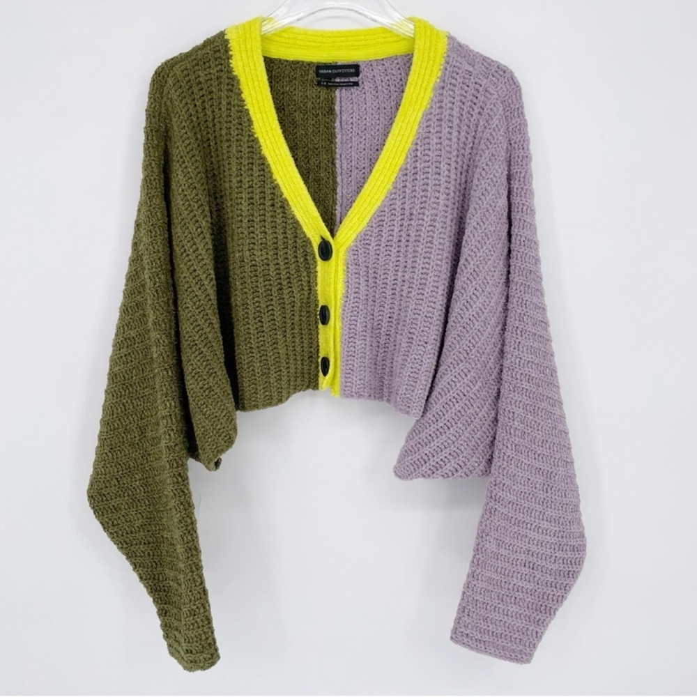 Urban Outfitters Chunky Crop Sweater, Two Tone Bright Colorful Cardigan